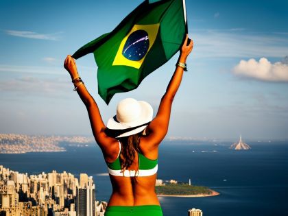 Frau mit Flagge Welche Sprache spricht man in Brasilien skrivanek