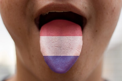 Zunge mit der Flagge von Frankreich franzosische Satze skrivanek
